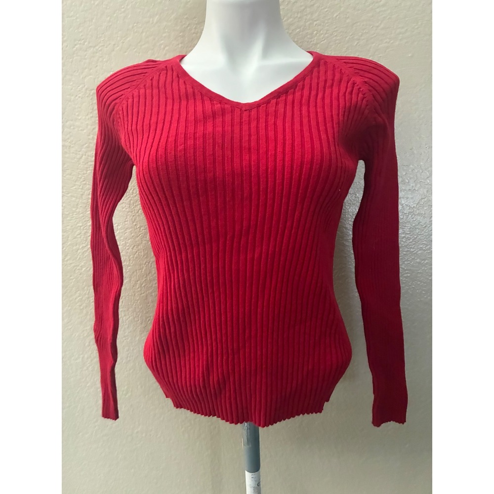 No Boundaries Juniors Red Ribbed V-Neck Long Sleeve Sweater Size L 11/13 NWT